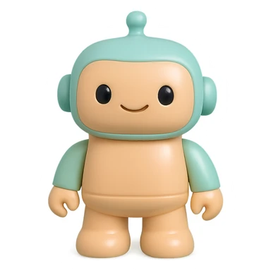 robot with shiny finish, friendly expression, vinyl figure style sticker