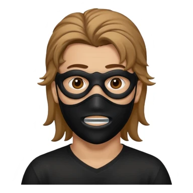 A guy with a brown mullet and a black mask over his mouth and nose sticker