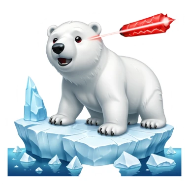 Create a polar bar shooting red lasers out of its eyes on an iceberg with text on the bottom saying “BYE BYE POLAR BEARS” sticker