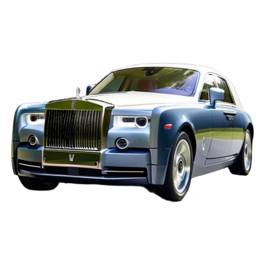 Rolls-Royce Phantom (2022) – cinematic-realistic Rolls-Royce Phantom, its polished silver frame glistening under the sun as it glides down a winding, tree-lined road. The iconic Spirit of Ecstasy hood ornament stands proudly, the V12 engine hums silently as the car cuts through the serene countryside, embodying elegance and power. sticker