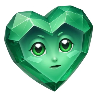 very sharp green gem mineral , multiple irregular chunks, very shiny with two eyes and heart shaped sticker