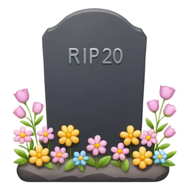 Cute emoji illustration of a tombstone with text "RIP 20’s", small flowers, ironic and playful mood, pastel colors, minimal flat emoji style, clean background, high resolution, suitable for WhatsApp profile and print sticker