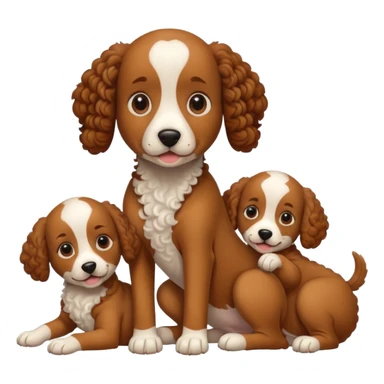curly dog with its puppies sticker