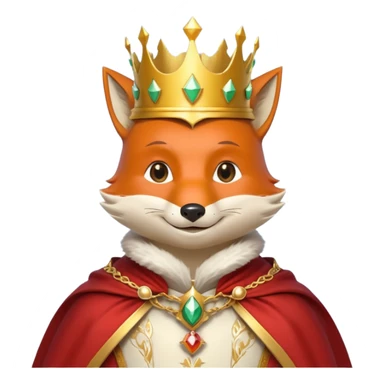 fox king portrait, head and shoulders only, elegant golden crown, noble cloak collar, clever confident smile, fantasy kingdom vibe, 3D cartoon, mobile game icon style, clean background, no text, no watermark
 sticker
