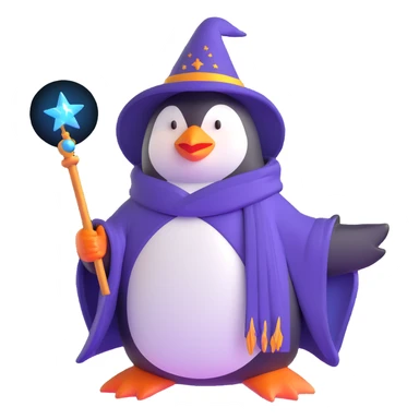 penguin wizard with magic staff and wizard robe sticker