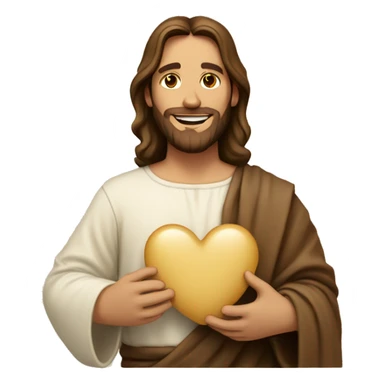 Jesus holding a beige heart and smiling  sticker