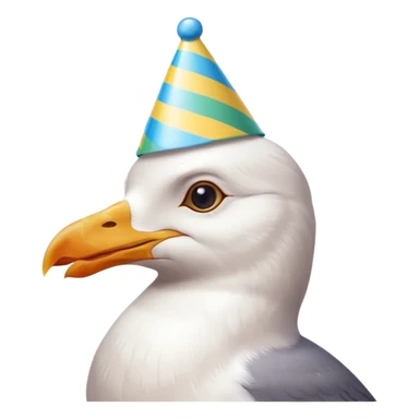 A seagull with a party hat, only the head zoomed in sticker
