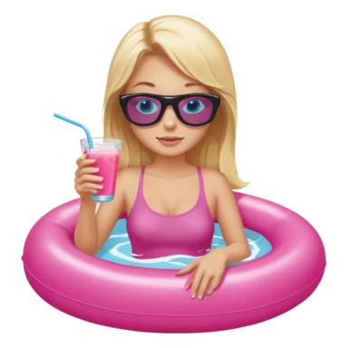 woman with blonde hair and blue eyes sitting in pink pool tube in a pool sipping a drink sticker
