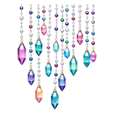 Iridescent glistening glossy sparkly shiny glittery hanging crystals pearls and beads and gemstones scenery scenic decorations sticker