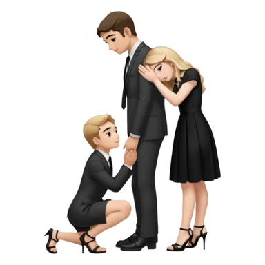  Sabrina carpenter kneeling down wearing a black dress with a tie with black heel sandals, putting her hand on man’s leg who is standing  sticker
