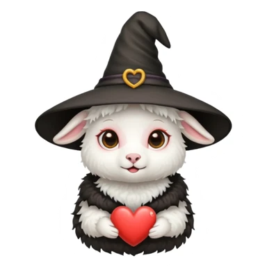 Lamb with heart eyes wearing witch’s hat sticker