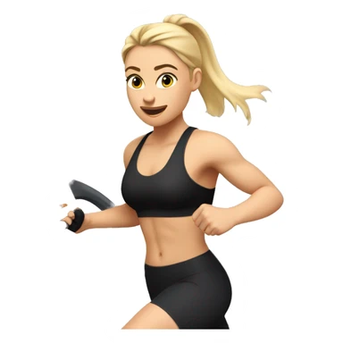 Girl with blonde hair in a ponytail running on a treadmill, she is wearing black leggings and a black sports bra sticker