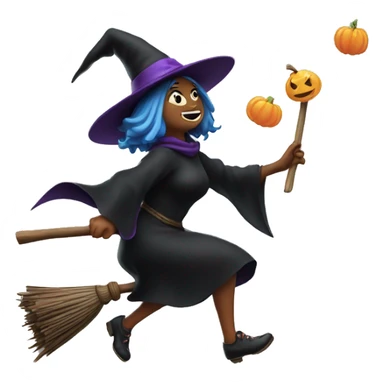 witch, flying to the left on a broom, throwing candy. sticker