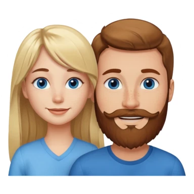 Woman with blue eyes and long blond hair and a bang in love with brown hait man with beard and freckles sticker