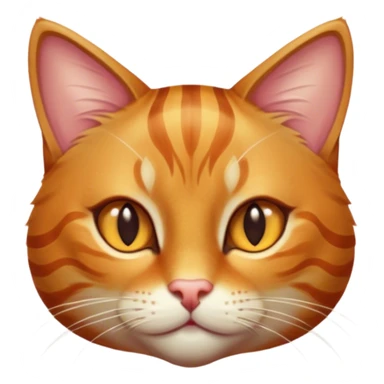 Cinematic Cute Ginger Tabby Cat Portrait Emoji, Head tilted playfully and inquisitively, sleek orange-brown fur with bold tabby stripes and a distinctive M-shaped marking on the forehead, sparkling amber eyes, Simplified yet irresistibly adorable features, highly detailed, glowing with a warm, friendly glow, high shine, affectionate and curious, stylized with a touch of whimsy, bright and endearing, soft glowing outline, capturing the essence of a mischievous yet loving kitten, so playful it feels like it could pounce out of the screen and into your arms! sticker