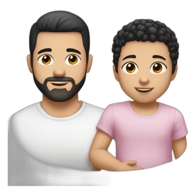 A cute white guy with buzz cut short black hair, brown eyes and a black 3 day stubble beard. said guy must be holding a cute white baby girl with curly black hair and big brown eyes sticker