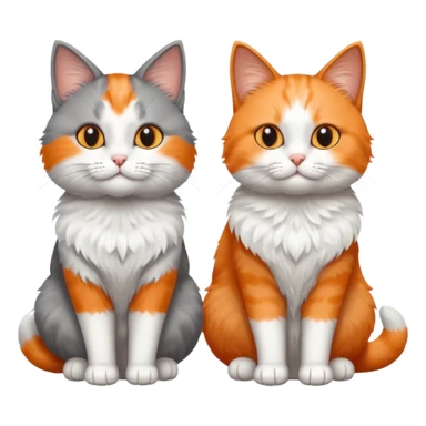 a realistic looking very fluffy grey and white cat with grey legs and white paws, sitting next to another cat sticker