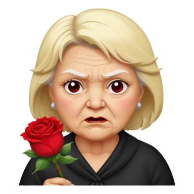 fat old lady holding a rose with blonde hair and an angry expression sticker