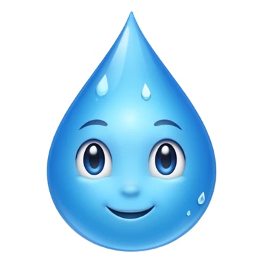 Emoji of a water droplet with a fresh, good-tasting feeling, clean and shiny, subtle sparkles or freshness lines, friendly and positive look. Simple emoji style, smooth shapes, bright blue color, transparent background. Suitable for messaging apps| sticker