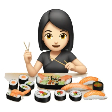 a girl eating a lot of sushi    sticker