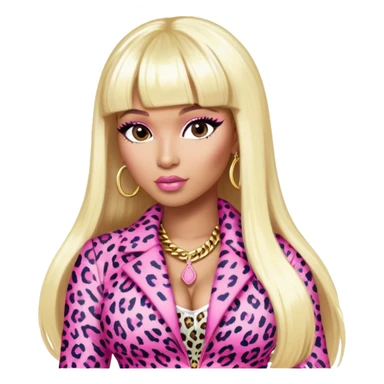nicki minaj in super bass's music video with pink and white leopard print outfit, hair left side blonde and hair right side pink, similar with melanie martinez's hair with bangs) sticker