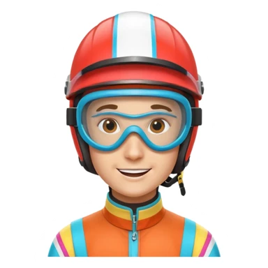horse race jockey portrait, head and shoulders only, wearing colorful racing helmet and goggles, sporty uniform collar, confident smile, 3D cartoon, mobile game icon style, clean background, no text, no watermark
 sticker