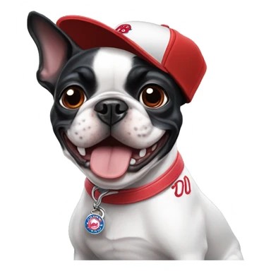 Boston terrier wearing a Philadelphia Phillies cap sticker