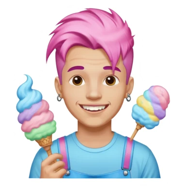 happy colorful cotton candy haired man with braces and tattoos and just face sticker