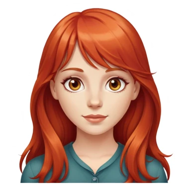 Long red hair white girl with bangs, hazel eyes, dimples  sticker