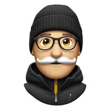 homme blanc sans cheveux avec un bonnet de ski de couleur noir des lunettes et une moustache  sticker