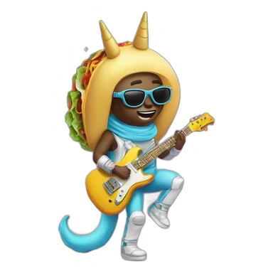 Imagine if a unicorn and a taco had a baby, and this baby decided to go on a space vacation wearing oversized sunglasses and playing a funky electric guitar sticker