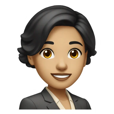 a girl with medium straight black hair, parted in the middle, slanted but not too slanted eyes, medium beige skin color smiling in a business outfit sticker