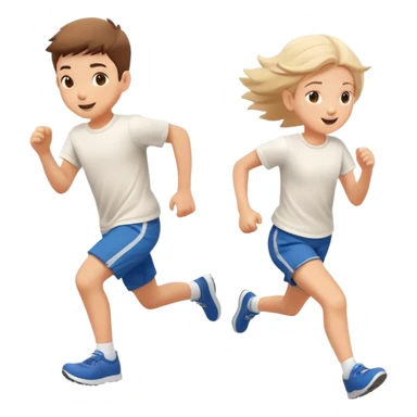 two children running together, happy and playful, motion blur sticker