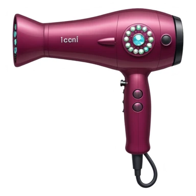burgundy blow dryer covered in gems sticker