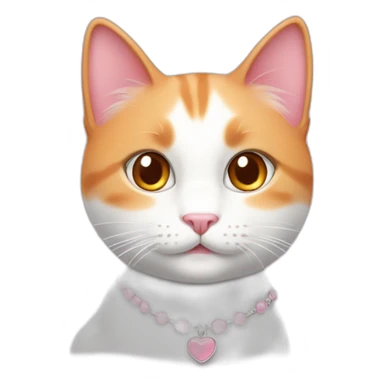 white orange cat cute with a small brown eyes and a paw pink necklace sticker