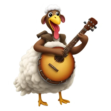 turkey playing a banjo while riding a sheep sticker
