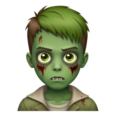 boy zombie with brown straight hair fade hair with green skin sticker