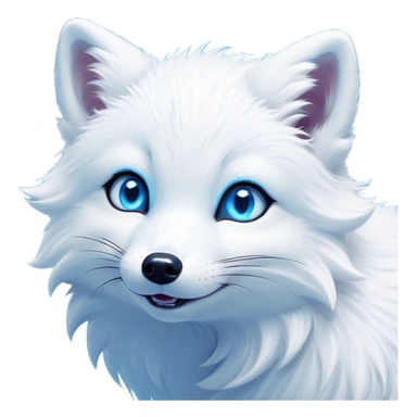 Cinematic Comical Arctic Fox Portrait Emoji, Head tilted dramatically with an exaggeratedly amused expression, featuring a striking, glossy white Fur with bold icy blue accents and wide, expressive eyes filled with playful disbelief, Simplified yet hilariously expressive features, highly detailed, glowing with a slightly sassy glow, high shine, dramatic yet playful, stylized with an air of cheeky arctic mischief, bright and endearing, soft glowing outline, capturing the essence of a spirited and over-the-top arctic fox, so meme-worthy it feels like it could side-eye its way into internet fame instantly! sticker