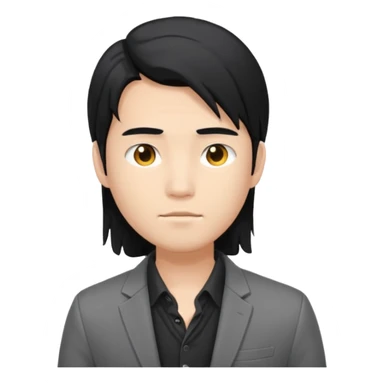 asian young man with long black hair on the forehead in grey blazer and black t-shirt  sticker