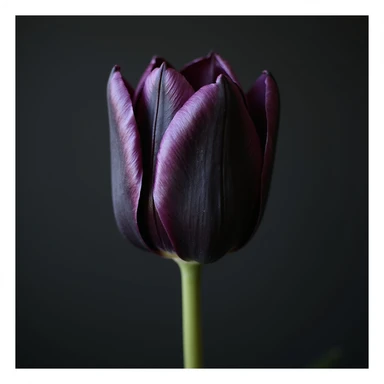 realistic goth tulip with black petals with purple highlights, photorealistic style sticker