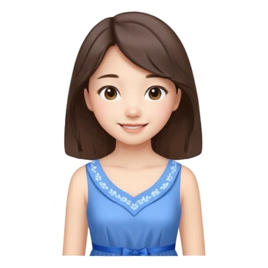 Korean girl in blue and white brunette girl in light prink dresses smiling sticker