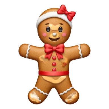 Gingerbread man with a red bow with white logotype "S" sticker