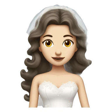 White brunette girl bride long fluffy dress and long veil sticker