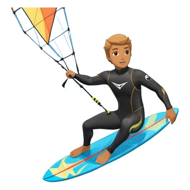 An athlete in a wetsuit riding a kiteboard, soaring over the sea waves with the kite high in the sky. The background features a vibrant blue sky and crashing ocean waves, capturing the thrill and freedom of kitesurfing in dynamic motion. sticker