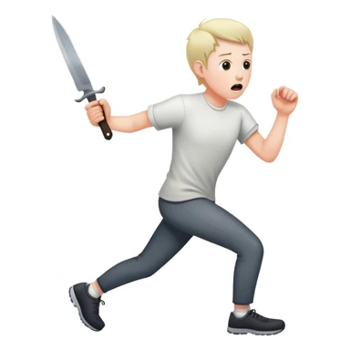 Frightened person sprinting away from a shadow with a knife sticker