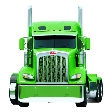 neon green peterbilt semi truck lowered on the ground with large chrome wheels and chrome smoke stacks sticker