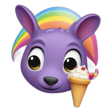 Purple aardvark with a long nose holding a rainbow parfait sticker