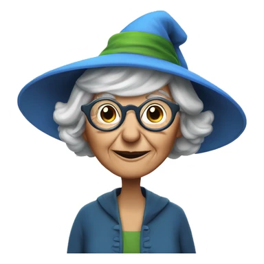smart granny witch with glasses and blue hat lunching with friends sticker