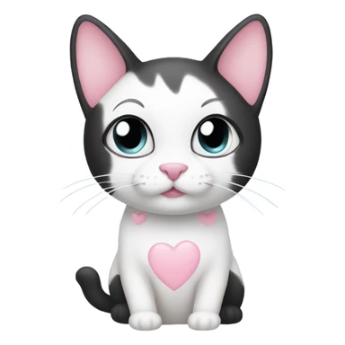 black and white cat with light pink hearts around it sticker
