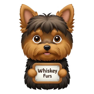 A Yorkie dog with a name tag that says "whiskey" sticker